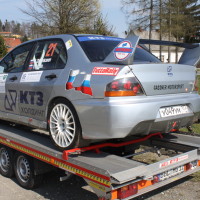 Rebenland Rallye 2014 Mitsubishi Lancer EVO IX Viacheslav Chulyukanov Service Russland Autoanhänger